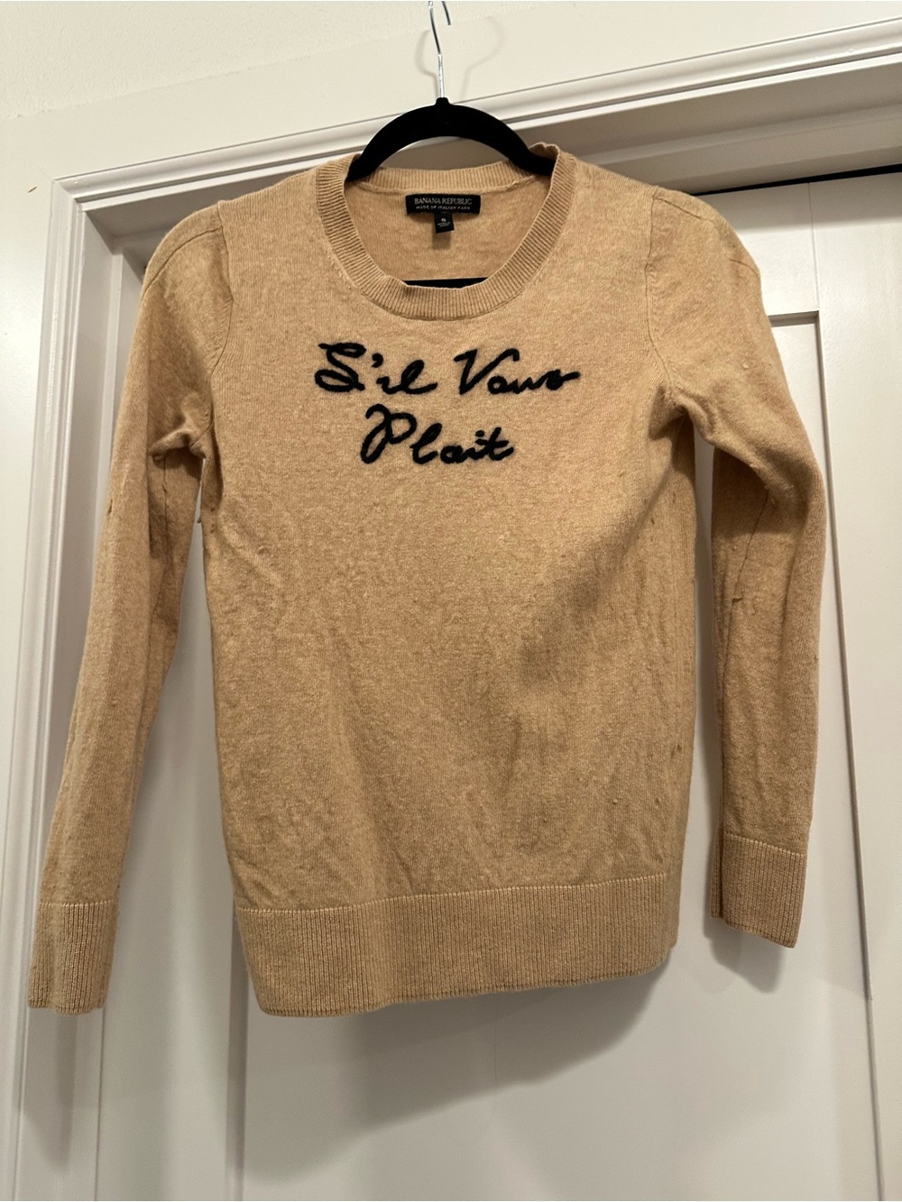 Banana Republic Tan Crewneck Sweater with Black Script